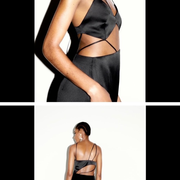 Zara Satin Effect Cutout Midi Dress black Blogger fave strappy - Picture 8 of 9